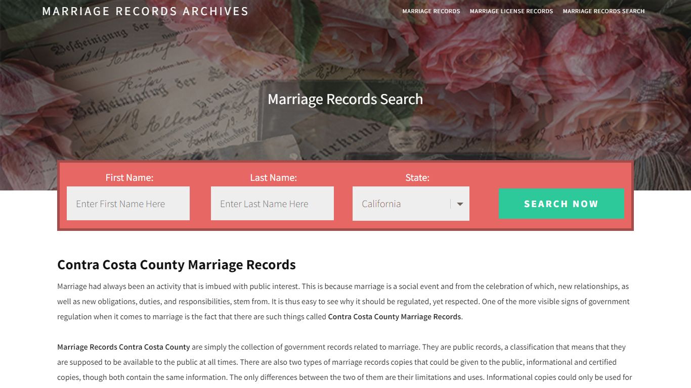 Contra Costa County Marriage Records | Enter Name and Search