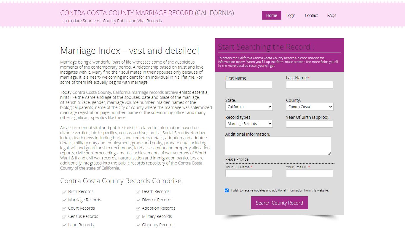 Public Marriage Records - Contra Costa County, California